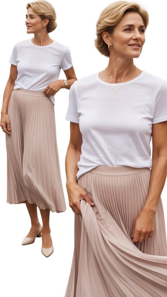 Pleated Midi Skirt with Simple Top