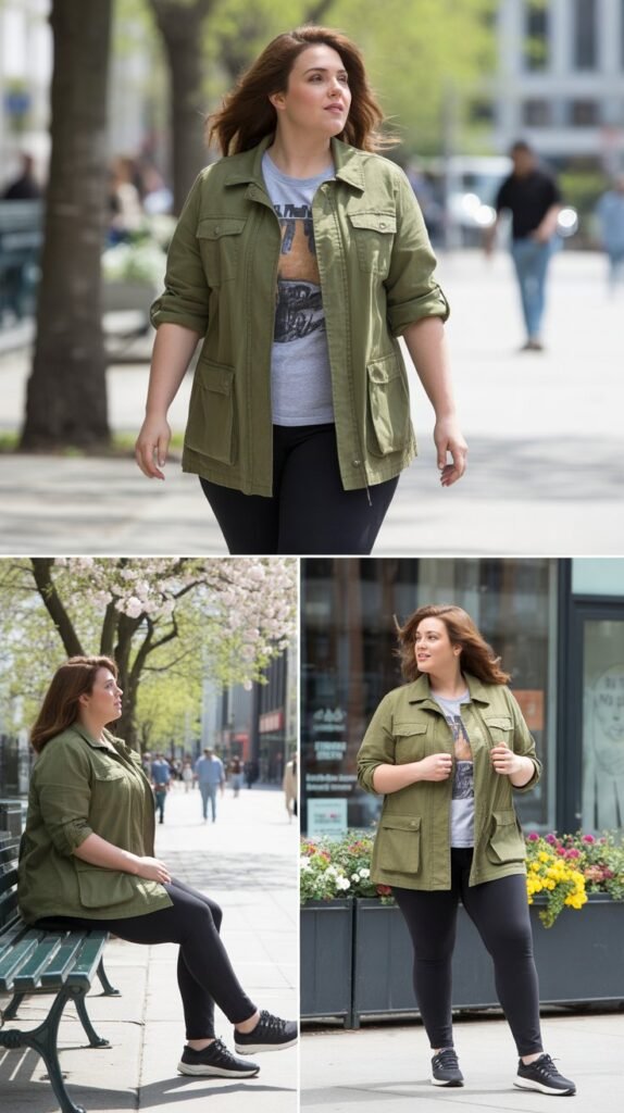  Utility Jacket with Leggings and Graphic Tee