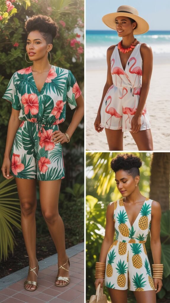  Tropical Print Romper