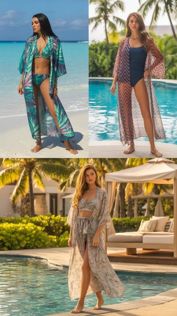 Printed Maxi Swim Coverup with Underlayers