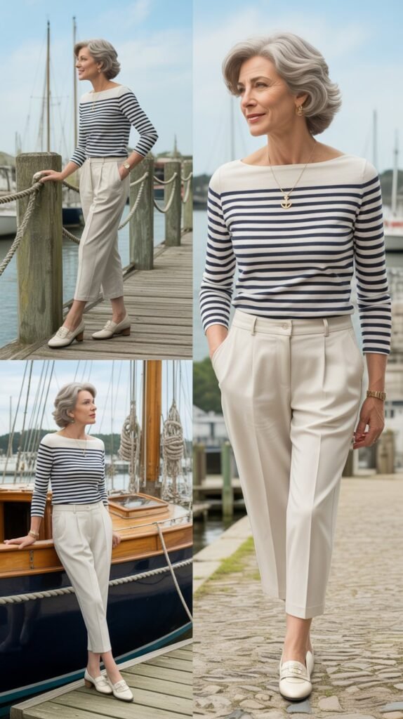 Striped Boatneck Top with Cropped Pants