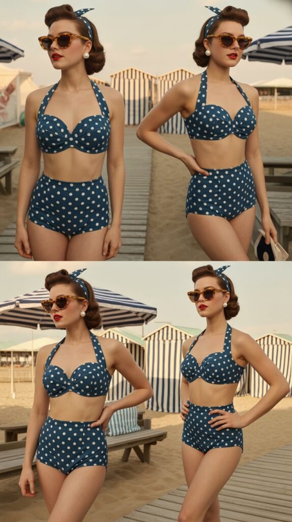 High-Waist Retro Bikini in Polka Dots
