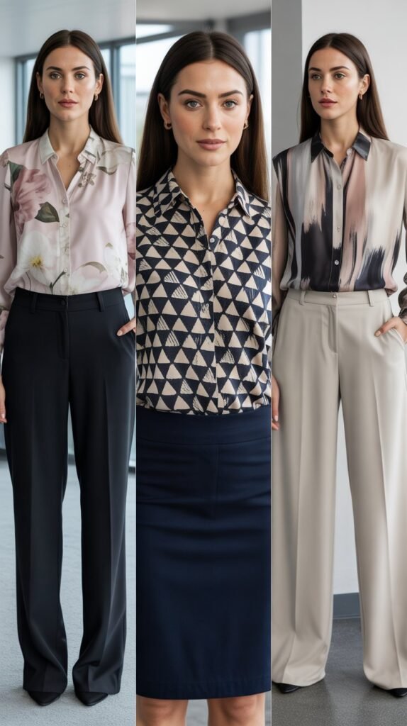  Printed Blouse with Solid Bottoms