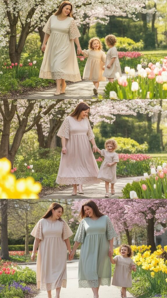 Romantic Lace Overlay Dresses in Neutral Tones