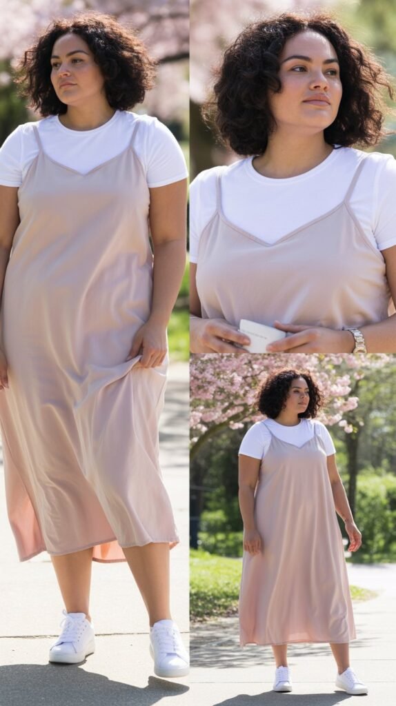  Slip Dress with T-Shirt Layered Underneath