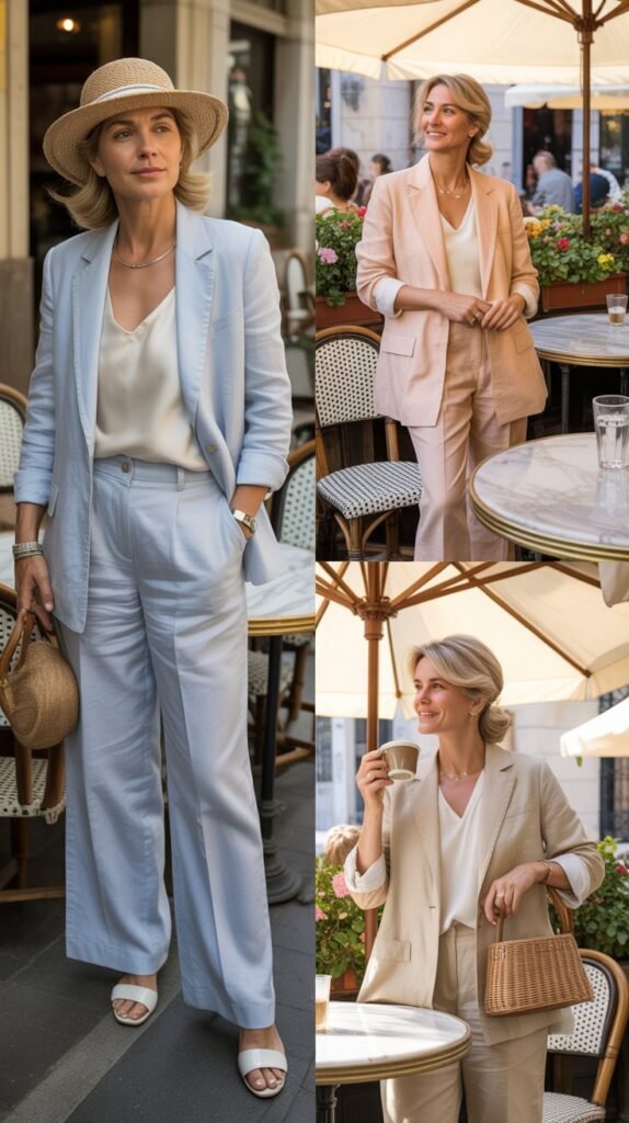 Linen Blazer with Matching Wide-Leg Pants