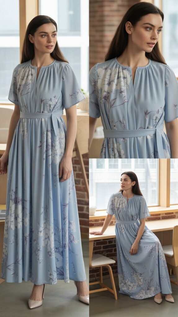 Cotton Voile Maxi Dress with Waist Definition