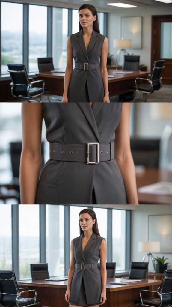 Sleeveless Blazer Dress with Statement Belt