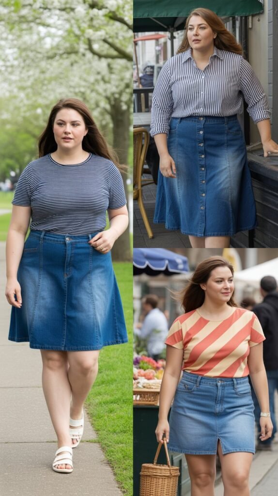 Denim Skirt with Striped Tee
