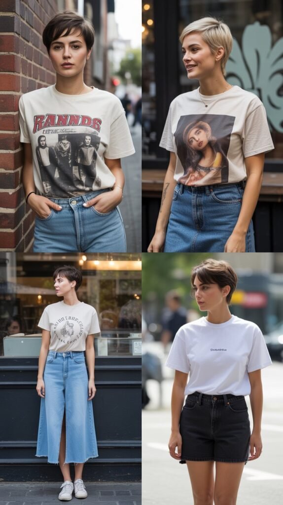 Graphic Tees with High-Waisted Bottoms