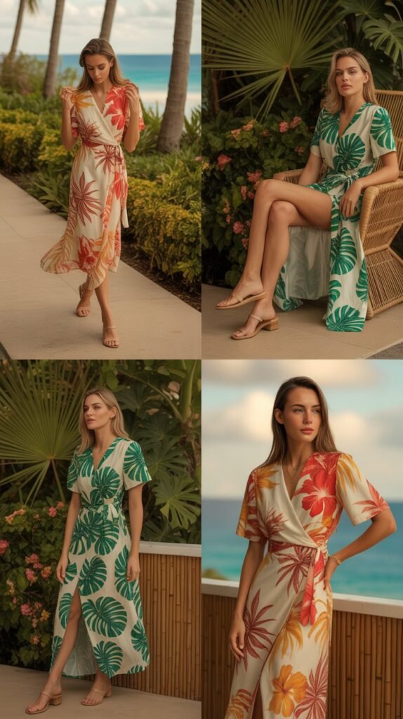Wrap Dress in Tropical Print