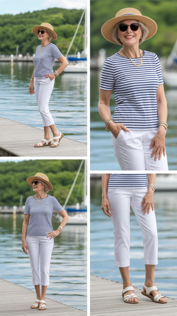 Striped Top with White Capri Pants