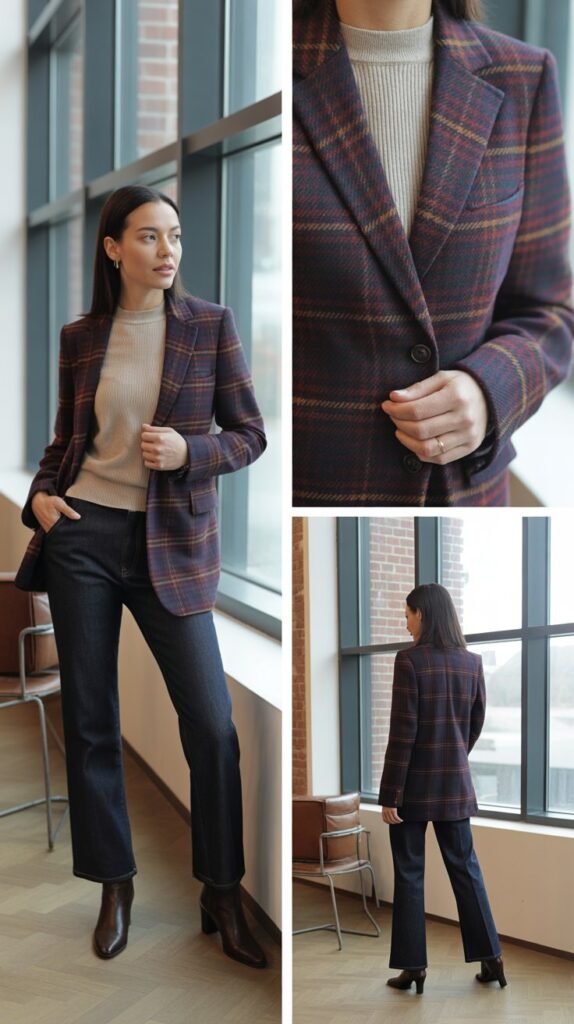 Plaid Blazer and Dark Denim Professional Look