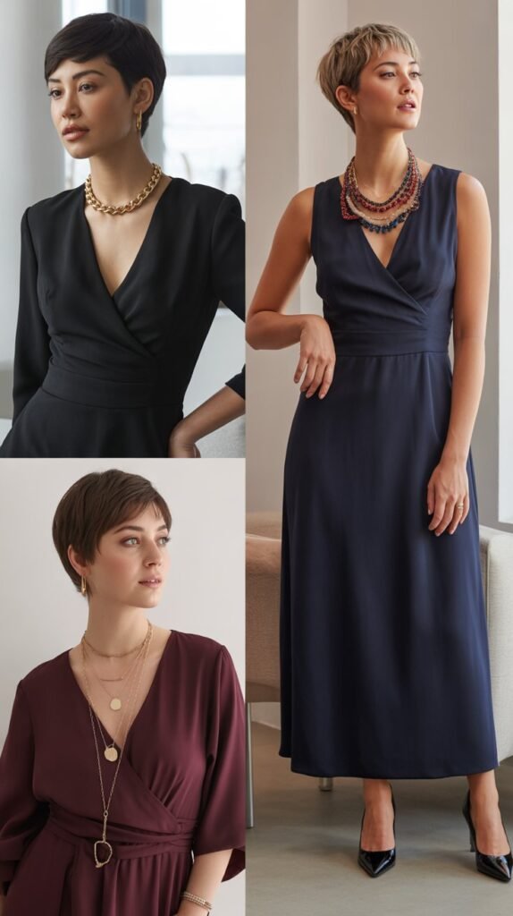 Bold Necklaces with V-Neck Dresses