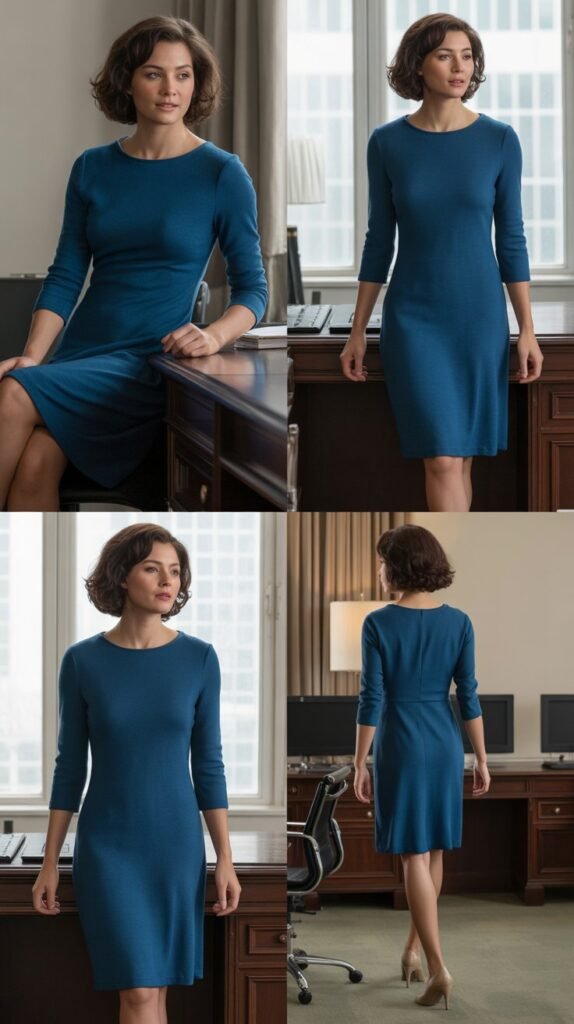  Lightweight Knit Dress with Three-Quarter Sleeves