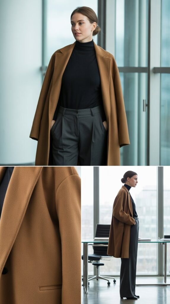 Turtleneck and Wide-Leg Trousers Combination
