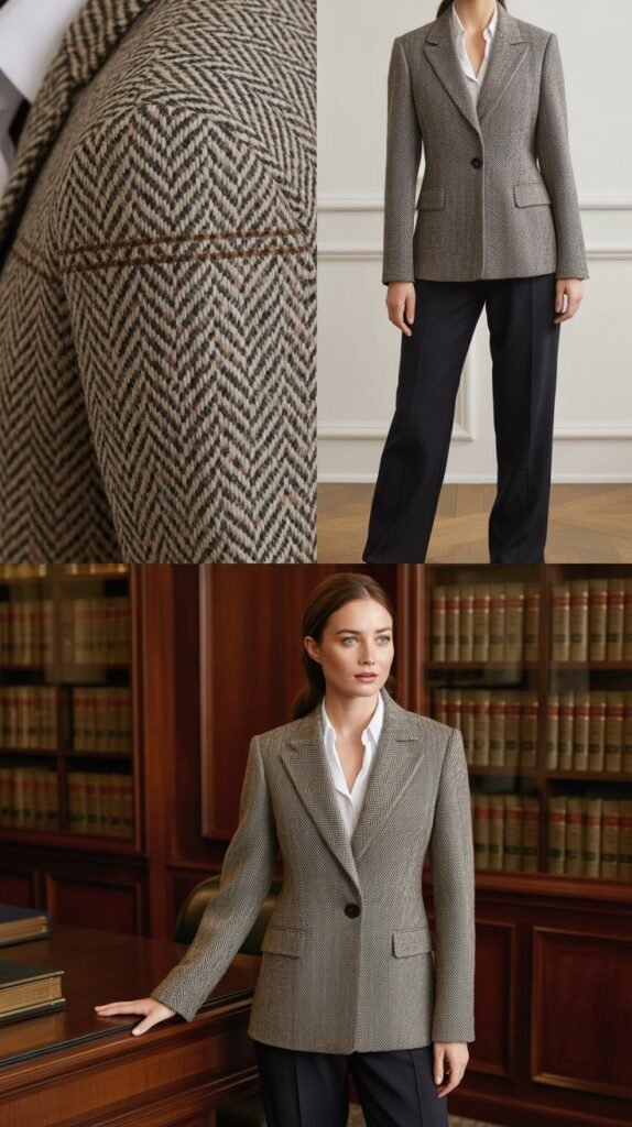 Tweed Jacket and Slim Pants Professional Outfit