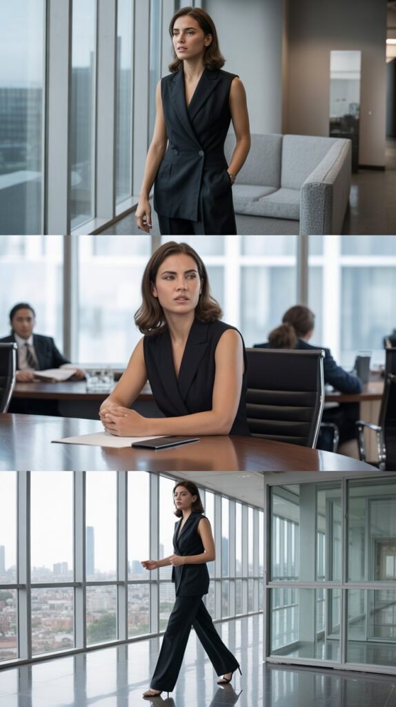 Sleeveless Blazer with Coordinating Wide-Leg Pants