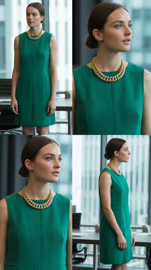  Sleeveless Shift Dress with Statement Necklace