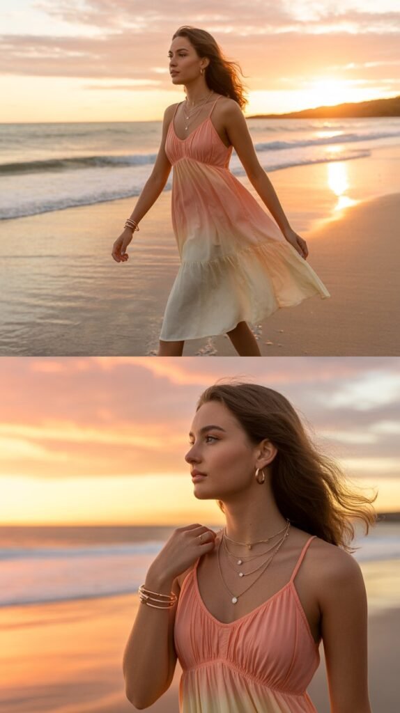 Peach Ombre Dress with Rose Gold Details