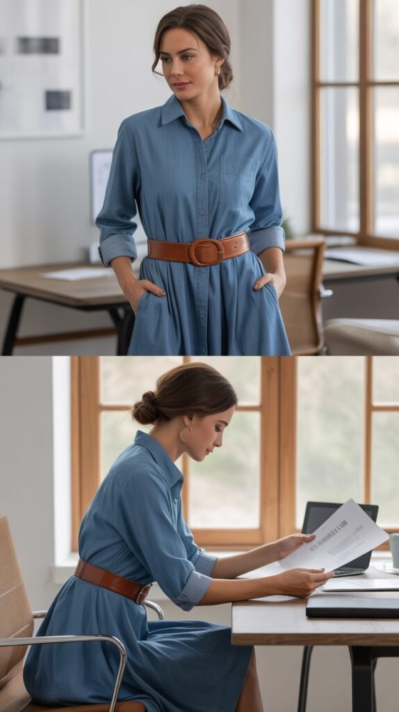 Chambray Shirt Dress with Belt Detail