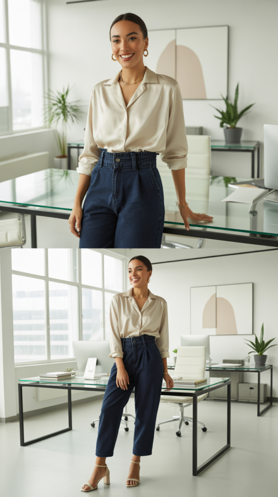 Paper Bag Waist Jeans with Tucked Tee