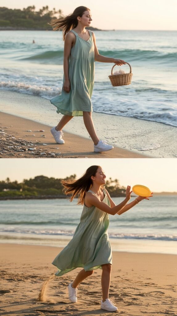 Mint Green Sundress with White Sneakers