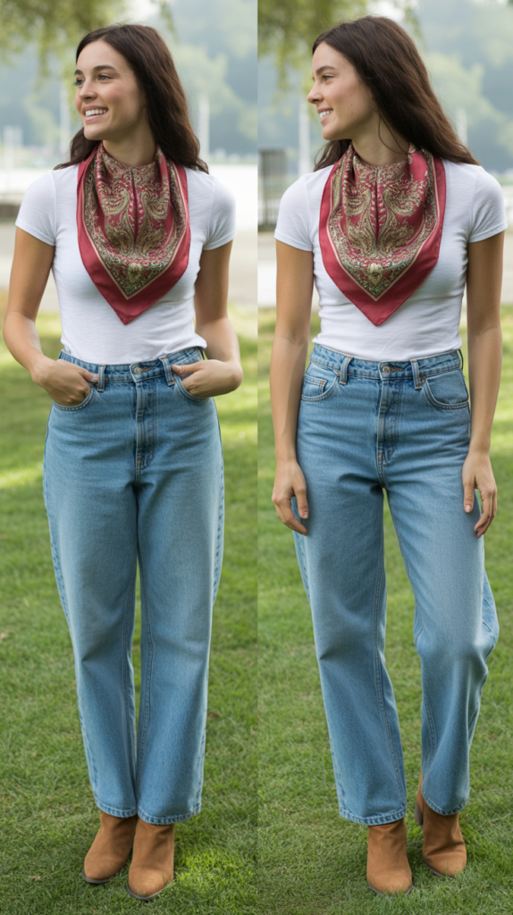The Silk Scarf Styled Western-Style with Denim