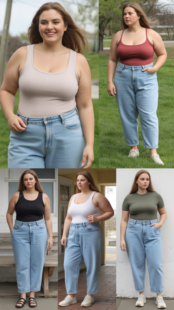 Cuffed Boyfriend Jeans with Fitted Top