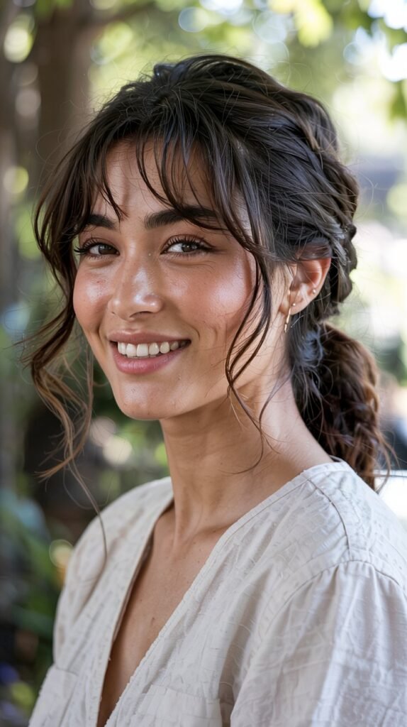 Side Bangs With Textured Low Ponytail