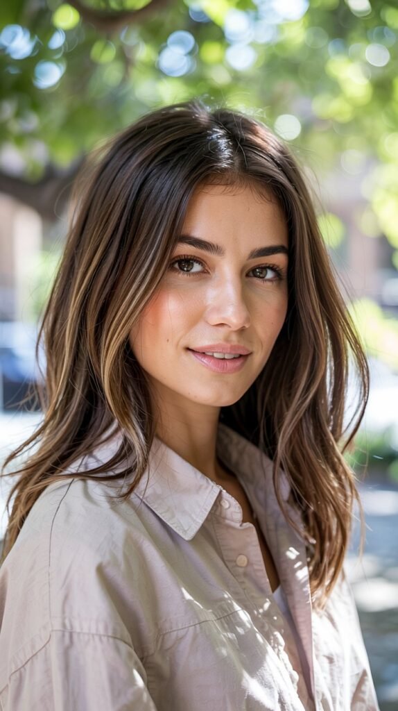 Soft Brown Balayage With Natural Root Shadow