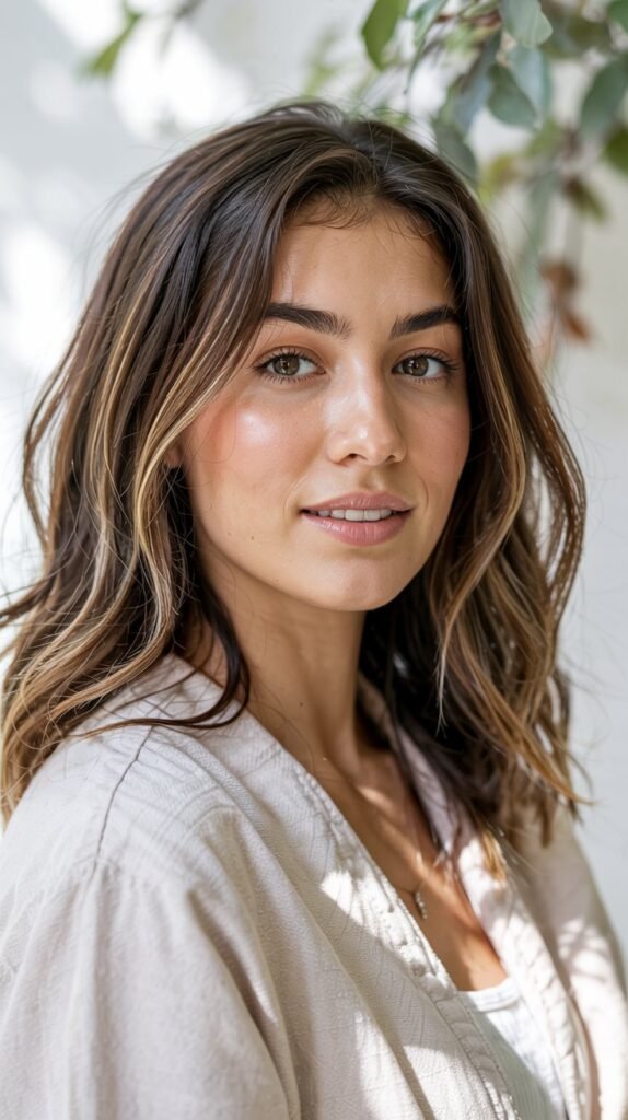 Medium Brown Hair With Champagne Highlights