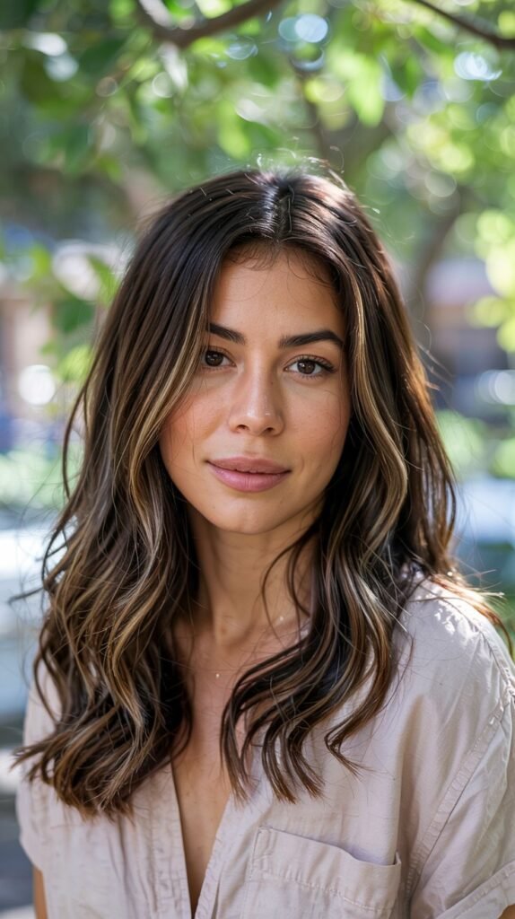 Dark Brown Hair With Caramel Babylights