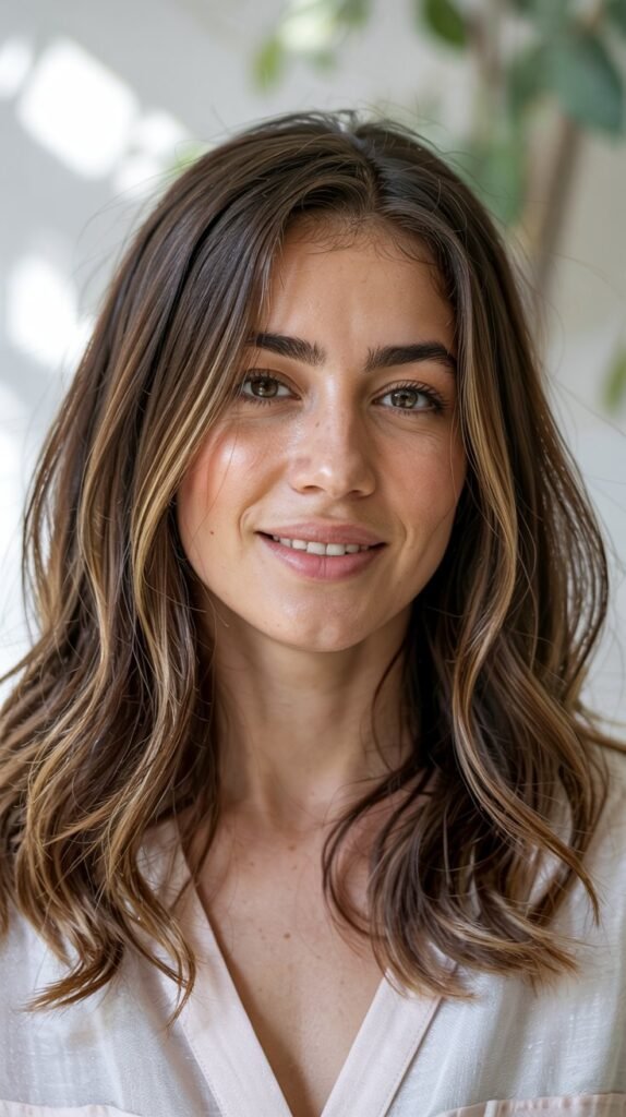 Medium Brown Hair With Toffee Balayage