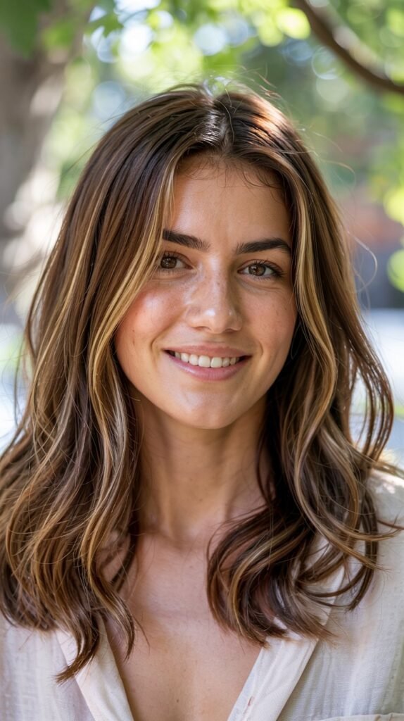 Warm Chestnut Brown With Golden Balayage