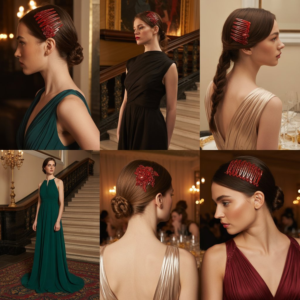  Red Hair Comb with Evening Gown