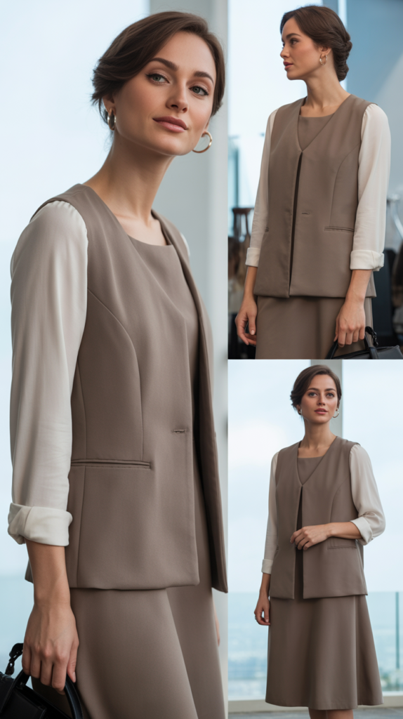  Vest Over Long-Sleeve Dress