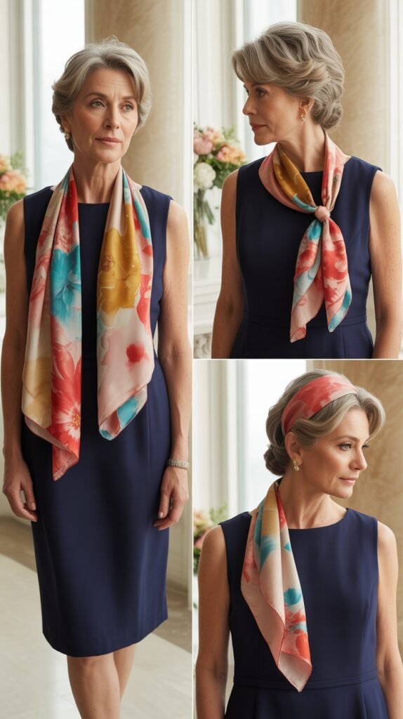 Sleeveless Sheath Dress with Lightweight Scarf