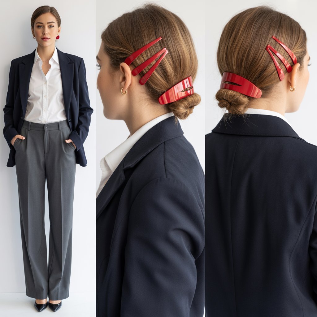 Red Barrette Set with Business Casual Attire