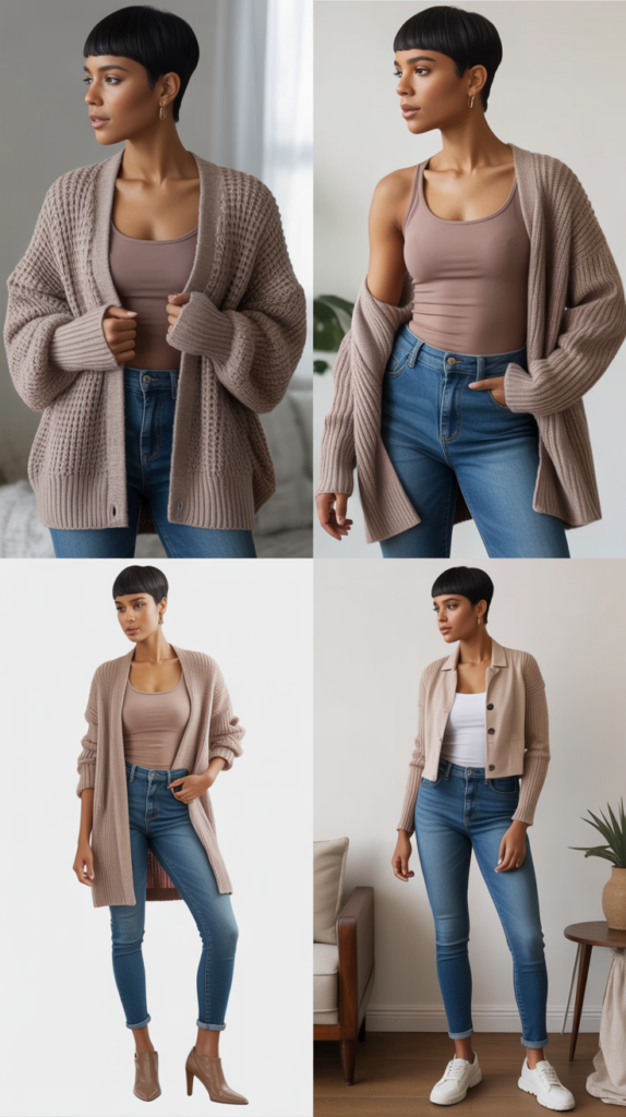 Cardigan with Tank Top and Jeans