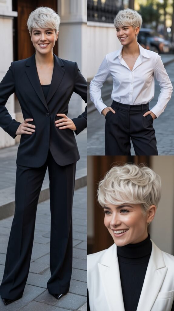 The Platinum Pixie with Monochrome Power Dressing