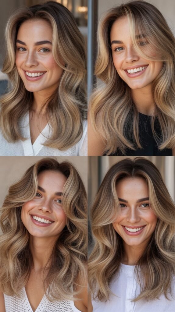 Light Brown with Champagne Blonde Highlights