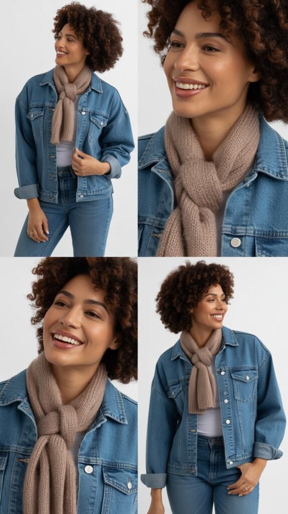 Denim Jacket with Scarf and Jeans