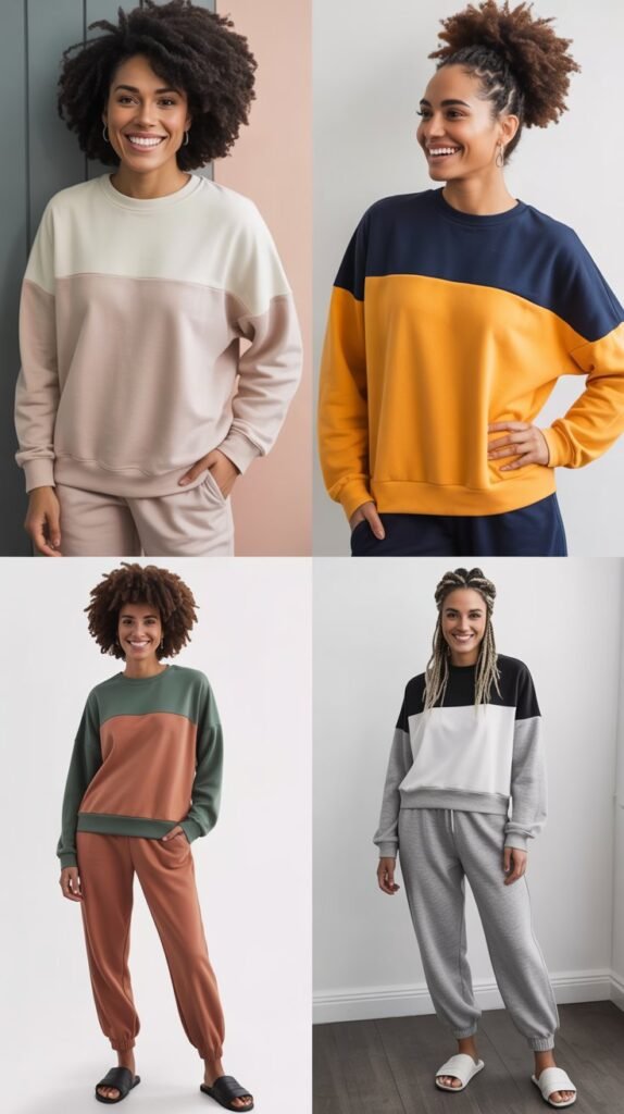 Colorblock Sweatshirt with Joggers and Slides