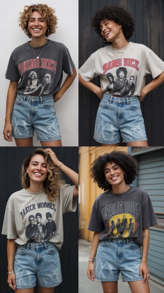 Acid Wash Shorts with Band Tee