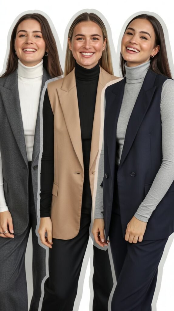  Turtleneck Under Sleeveless Blazer Vest