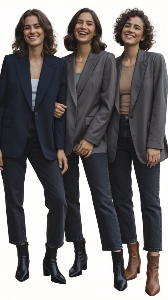 Classic Blazer with Dark Denim and Ankle Boots