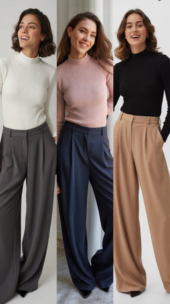  Mock Neck Sweater with Wide-Leg Trousers