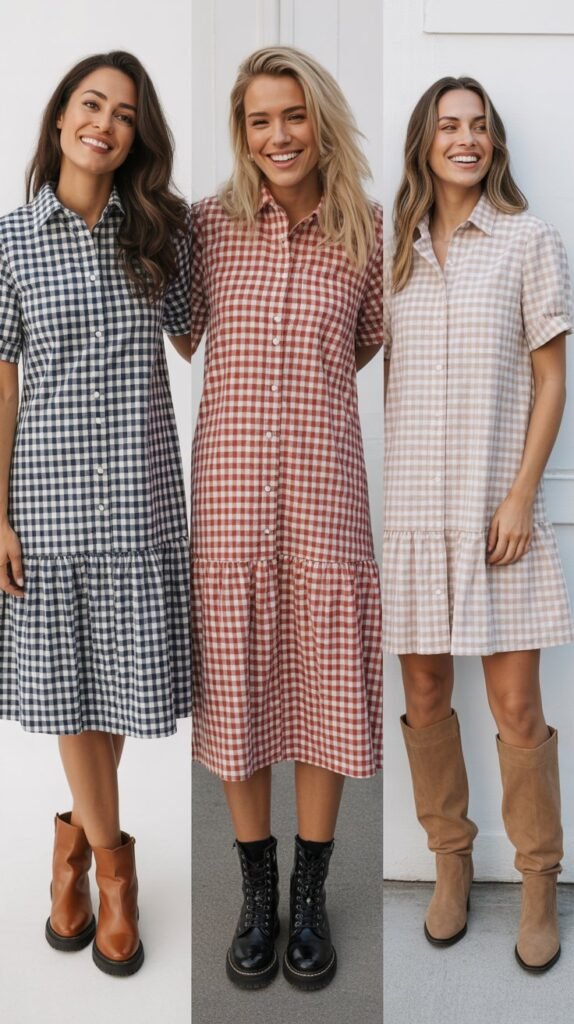 Gingham Dress and Boots Pairing