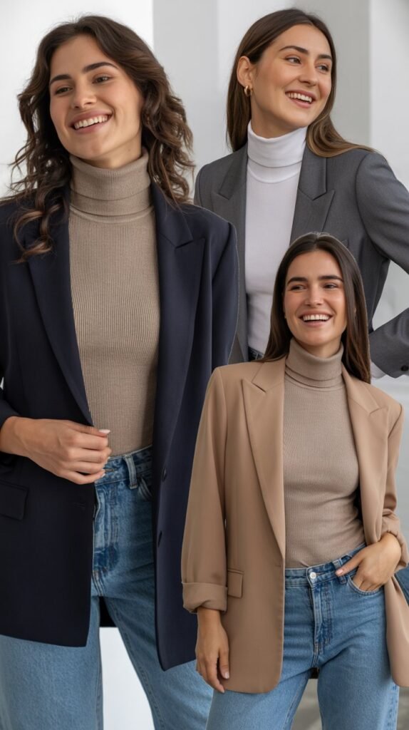 Turtleneck with Blazer and Jeans